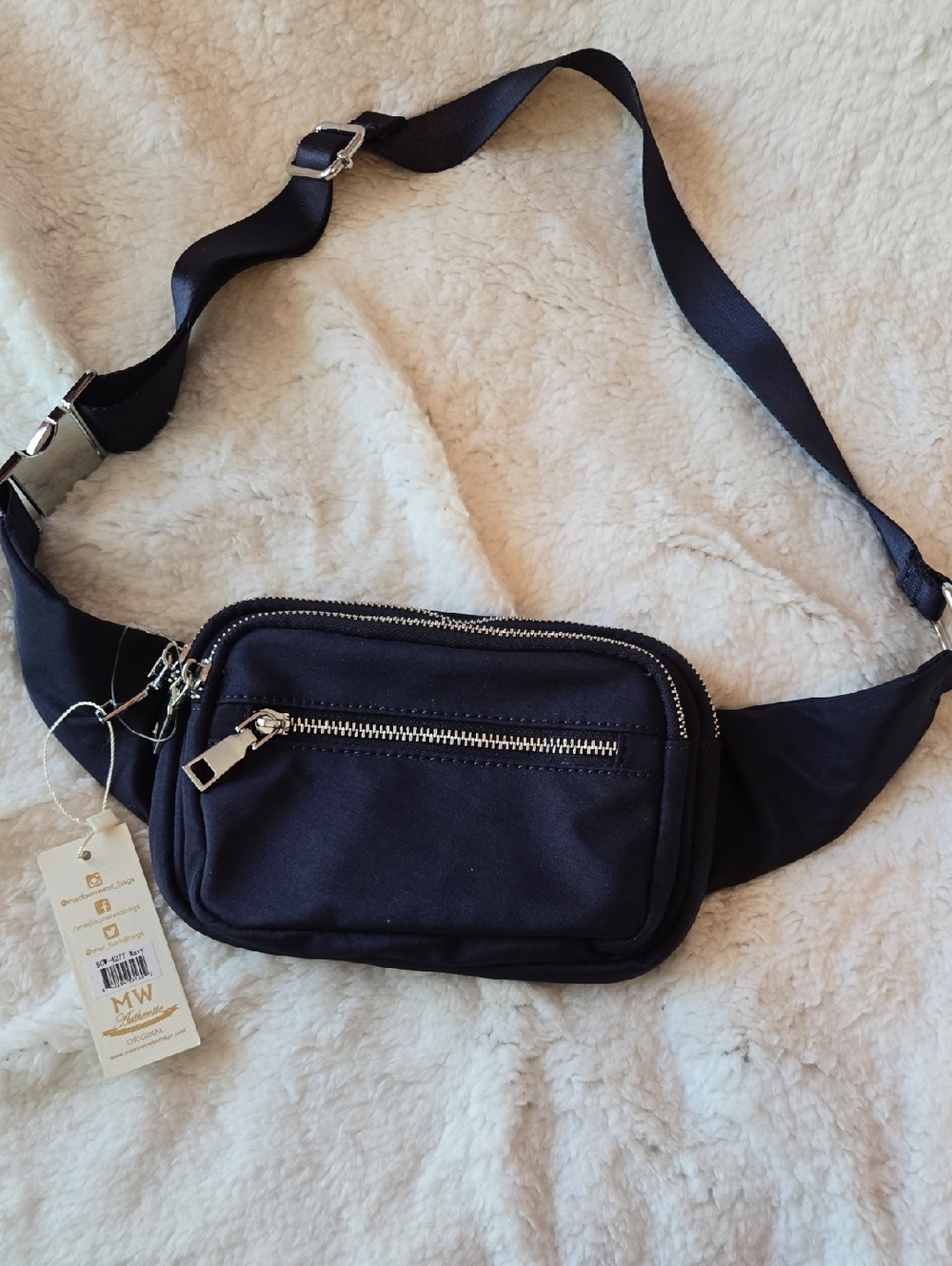 Ladies Navy Canvas Waist Bag with Adjustable Strap